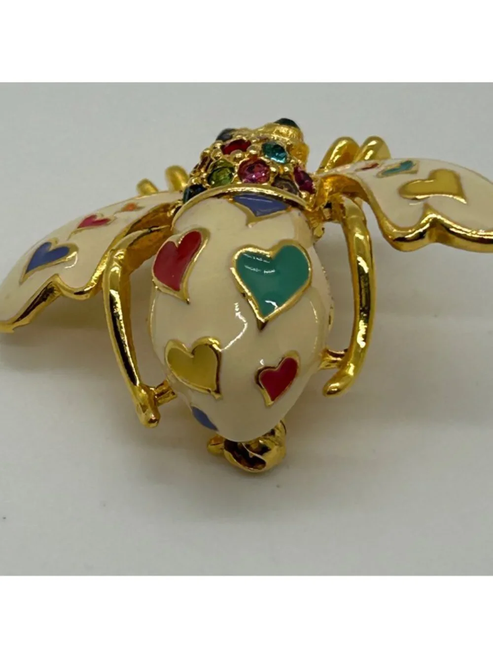 Joan Rivers Bee Brooch Lots of Love Enamel Hearts Multi-Color Rhinestone Insect